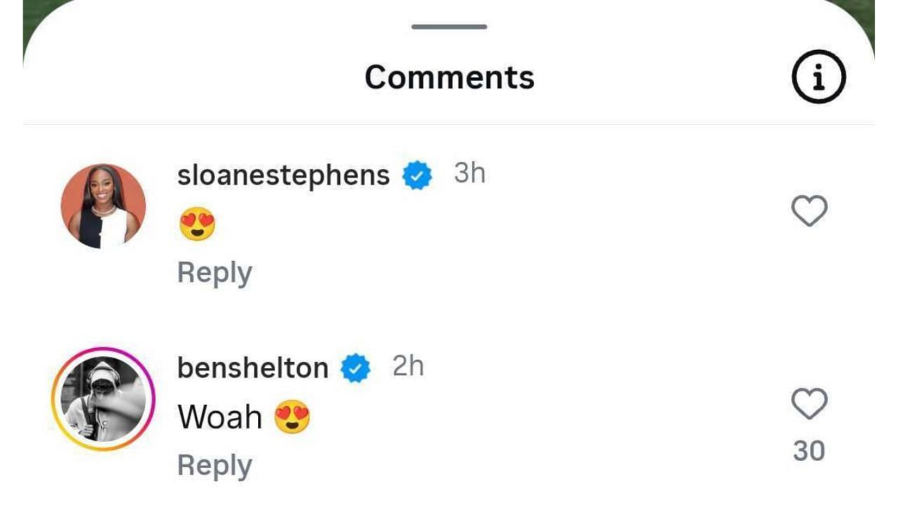 Ben Shelton and Sloane Stephen's reaction on Rodman's Instagram post